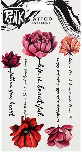 Наклейки-тату переводные P.INK Цветы с надписями №1, №2, 11х20 см, Арт. ПИНК-6, ПИНК-11