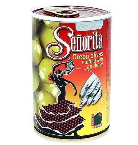 Оливки Senorita зеленые фаршированные анчоусом ж/б 280г