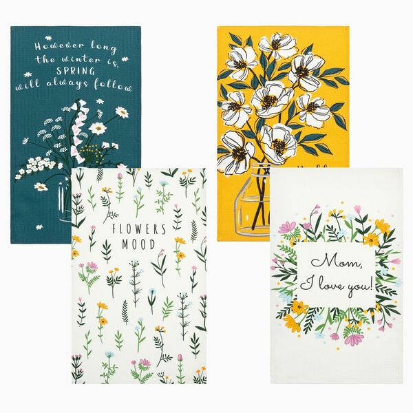 Набор кухонных полотенец Доляна Hello spring, 4 шт, 35х60 см, вафля