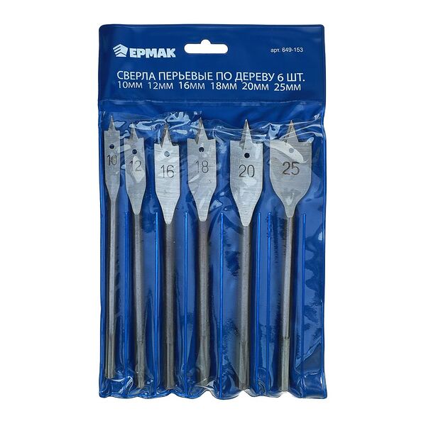 Ермак набор сверл перьевых 6пр. d10, 12, 16, 18, 20, 25мм