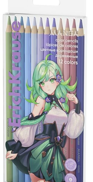 Карандаши цветные ErichKrause Manga деревянные грифель 4мм 12 цветов