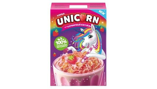 Хлопья Unicorn кукурузные со вкусом Клубничный коктейль 220г