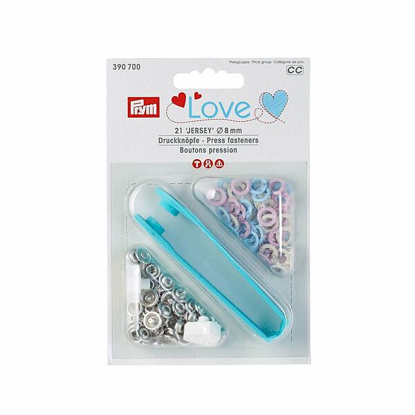 390700 Кнопки Джерси Prym Love розовый/синий/бежевый 8мм 21 штук