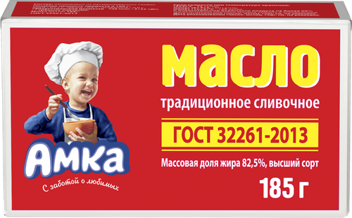 

Масло сливочное АМКА Традиционное 82,5% высший сорт, без змж, 185г