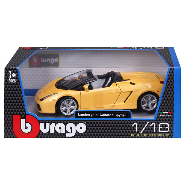 Машинка die-cast Lamborghini Gallardo Spyder 1:18 жёлтая открывающ двери Bburago 18-12016