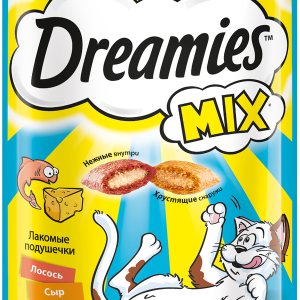 Лакомство Dreamies MIX для взрослых кошек, с лососем и сыром