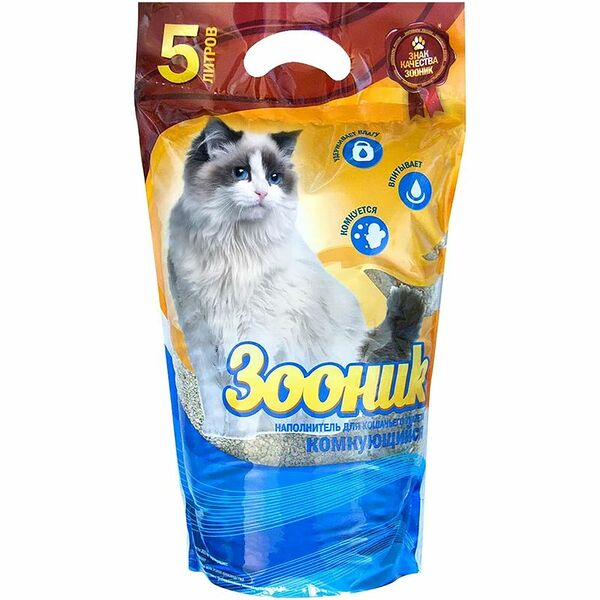 Наполнитель для кошачьего туалета Зооник комкующийся, 5 л, 4.5 кг