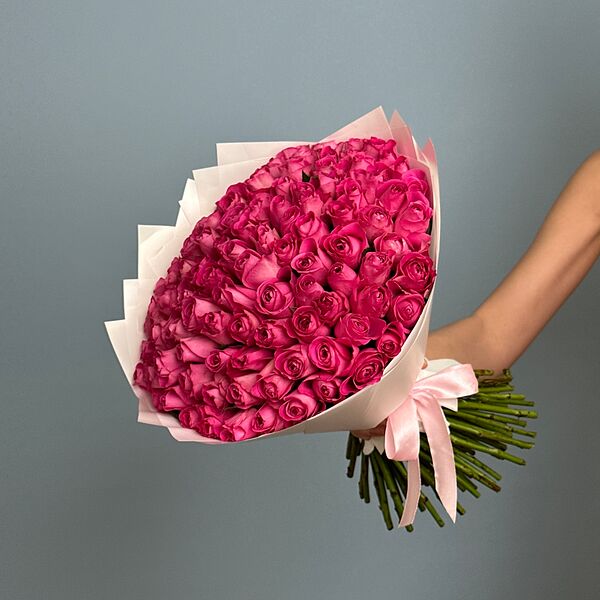 Букет цветов из 101 розовой розы 40 см МП пленка