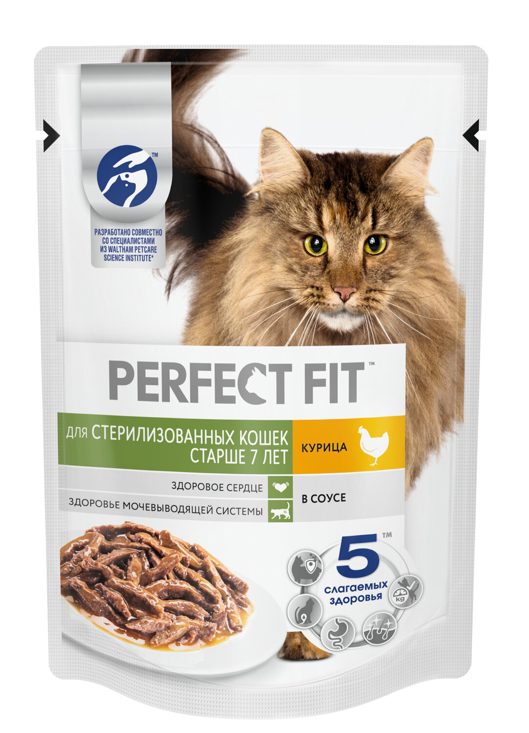 

Влажный корм для кошек Perfect Fit для стерилизованных старше 7 лет с курицей в соусе 85 г