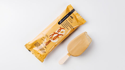 Эскимо пломбир с карамелью и ирисо-сливочный вкус в белом шоколаде(Продукт замороженный)