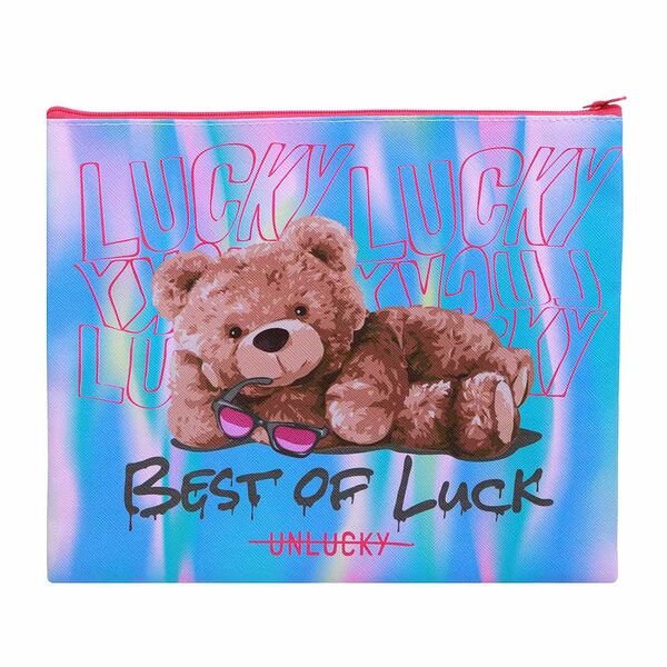 Счастливый мишка папка для тетрадей 24x20см, для a5, молния сверху, искусственная кожа с печатью