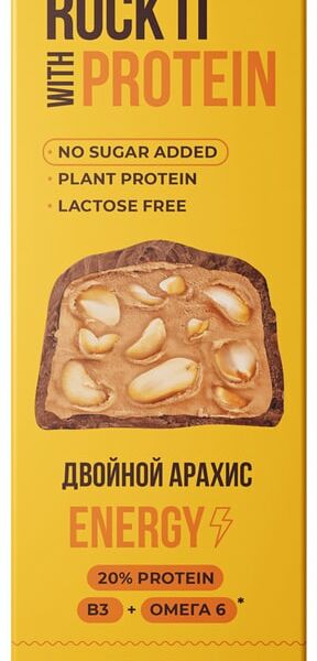 Батончик Rock It With Protein Двойной арахис в шоколаде 40г
