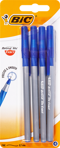 Набор шариковых ручек BIC Round Stic Exact 0,7мм синий Арт. 932857, 4шт