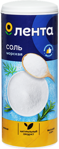 Соль морская ЛЕНТА поваренная пищевая садочная, экстра помол №0, высший сорт