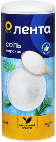 

Соль морская ЛЕНТА поваренная пищевая садочная, экстра помол №0, высший сорт