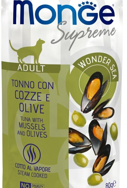 Влажный корм для кошек Monge Supreme Adult cat с мидиями и оливками 80г