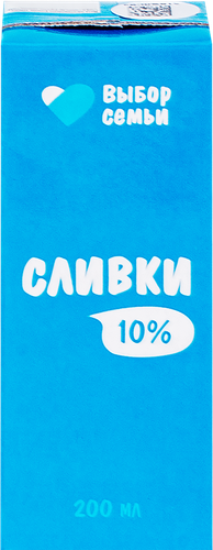 

Сливки ультрапастеризованные Выбор семьи 10% без змж, 200 мл
