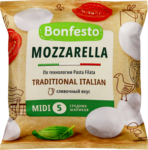 

Сыр Bonfesto Моцарелла 45% 5 шариков 125 г