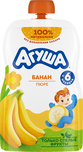 Пюре фруктовое детское Агуша Банан в мягкой упаковке с 6 месяцев 90 г