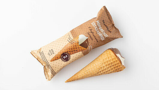 Мороженое двухслойное в вафельном рожке (Продукт замороженный)