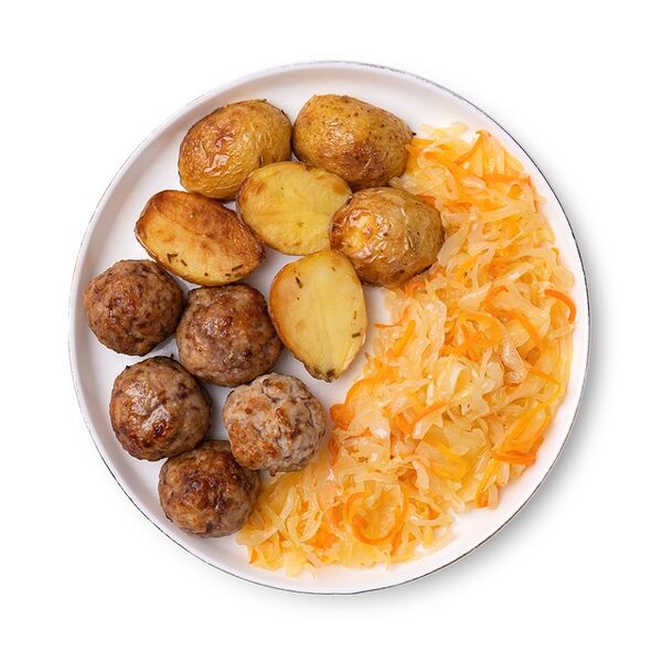 Фрикадельки шведские мясные TASTE OF Уже Готово с гарниром из картофеля беби и тушеной капусты