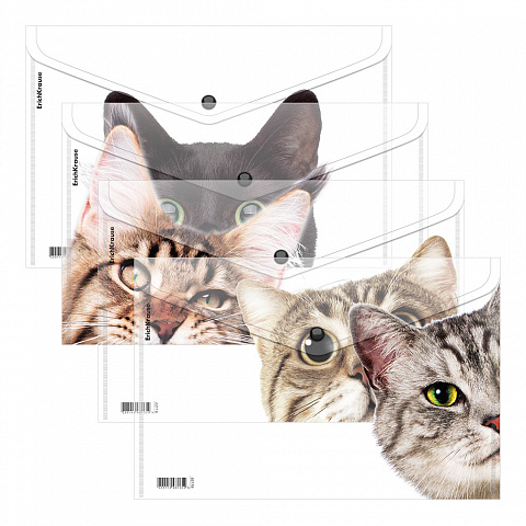 

Папка-конверт Erichkrause Hiding cats A4 пластиковая на кнопке 1 шт. дизайн в ассортименте