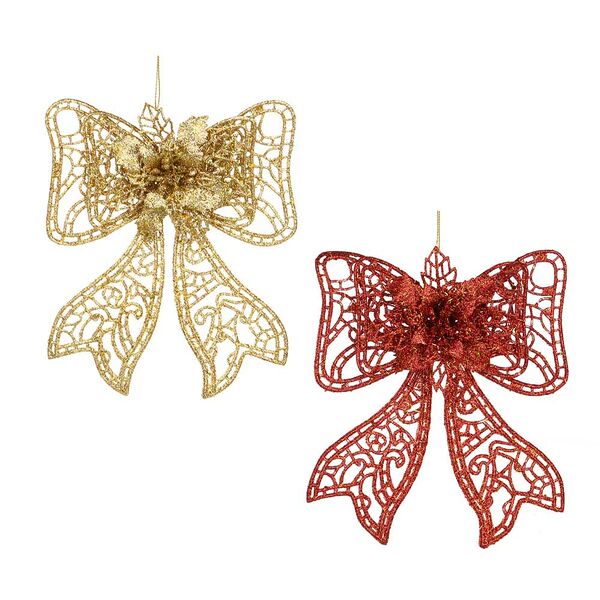Сноу бум набор подвесок 2 шт. в виде бантов, глиттер, золотой и красный, пластик, 19*16см