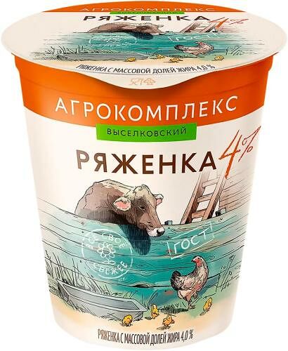 Ряженка Агрокомплекс Выселковский 4% без змж, 300 г