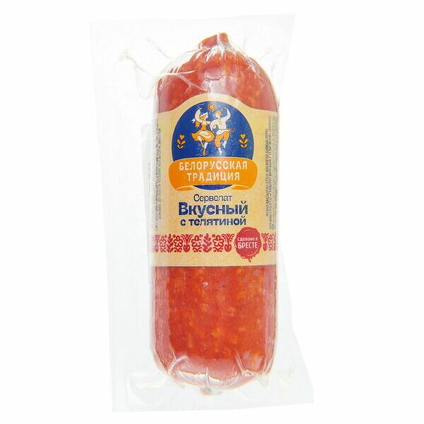 Колбаса варено-копченая Белорусская традиция Сервелат Вкусный с телятиной 350 г