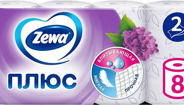 Туалетная бумага Zewa Плюс Аромат сирени 8 рулонов 2 слоя