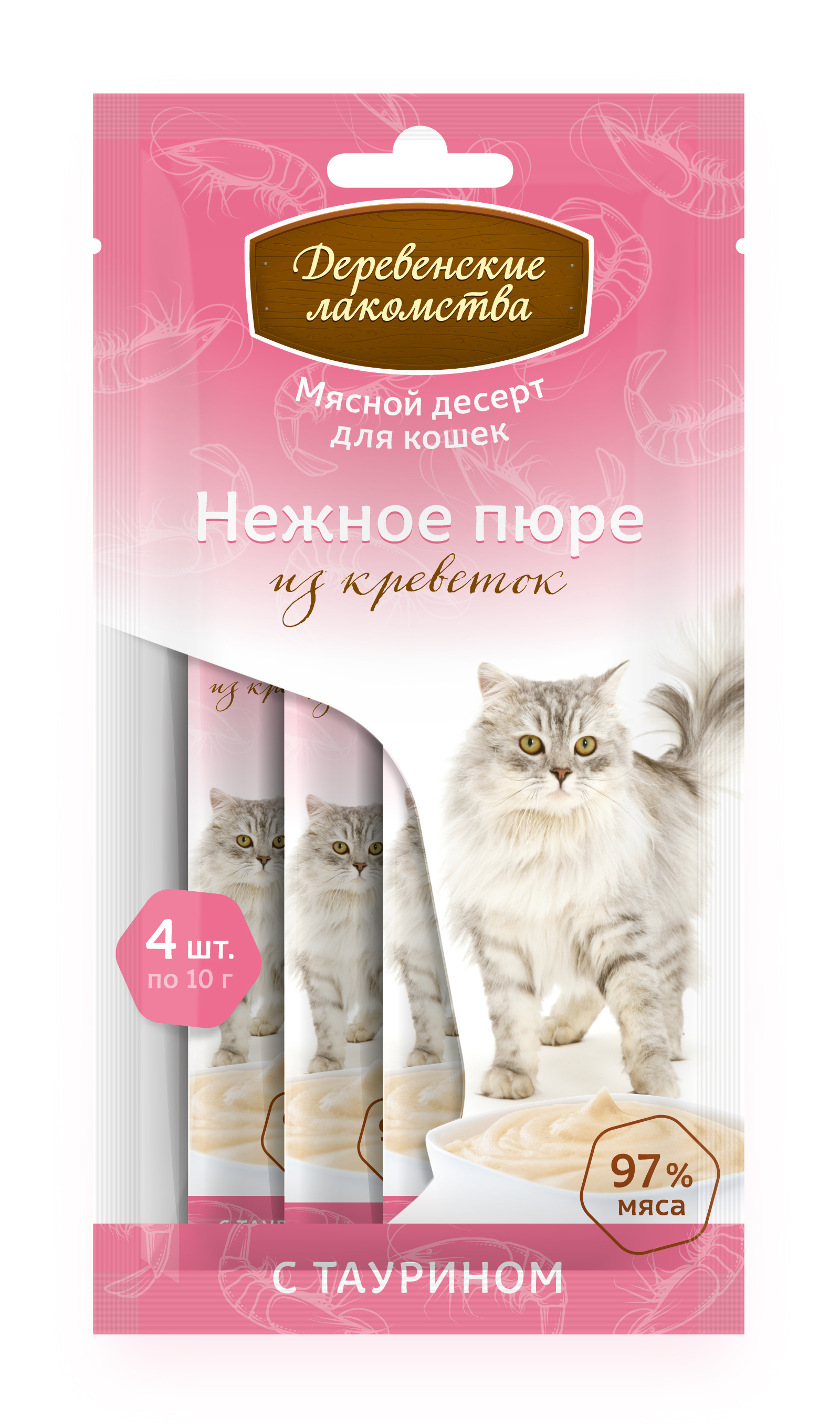 

Лакомство для кошек Деревенские лакомства Нежное пюре из креветок 40 г дизайн в ассортименте