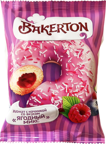 

Донат Bakerton Ягодный микс глазированный 70 г