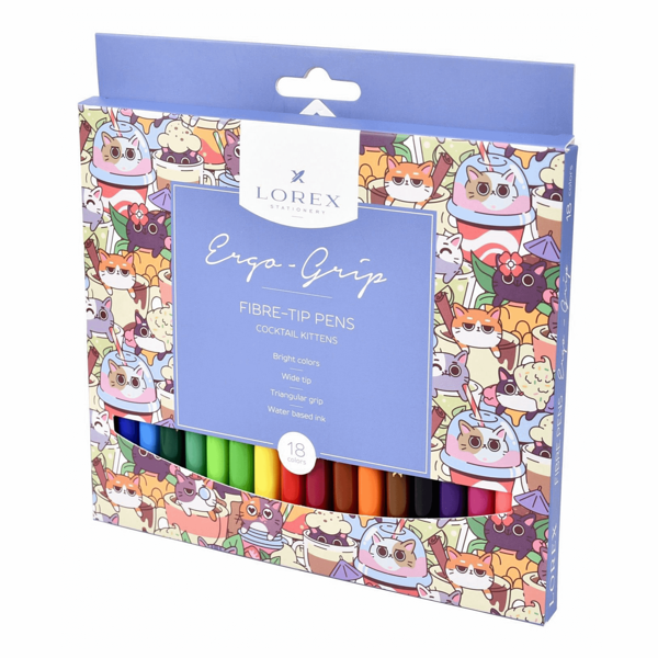 Фломастеры Lorex Ergo-grip cocktail kittens классические,18 цветов