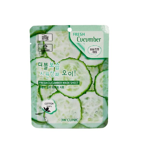 Тканевая маска для лица Fresh Cucumber (Фреш Кьюкамбер) с экстрактом огурца ТМ 3W Clinic (3В Клиник)