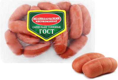 Сардельки Великолукский Мясокомбинат Говяжьи ГОСТ дизайн в ассортименте вес