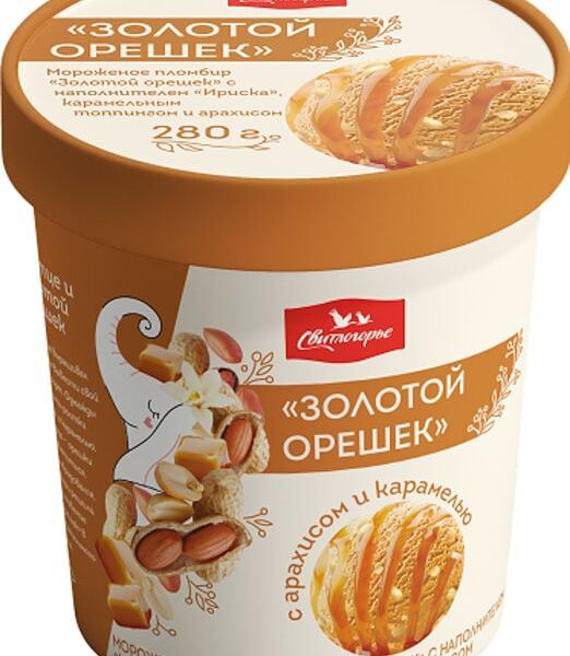 Мороженое Свитлогорье Пломбир Золотой орешек с арахисом и карамелью 15% 280г