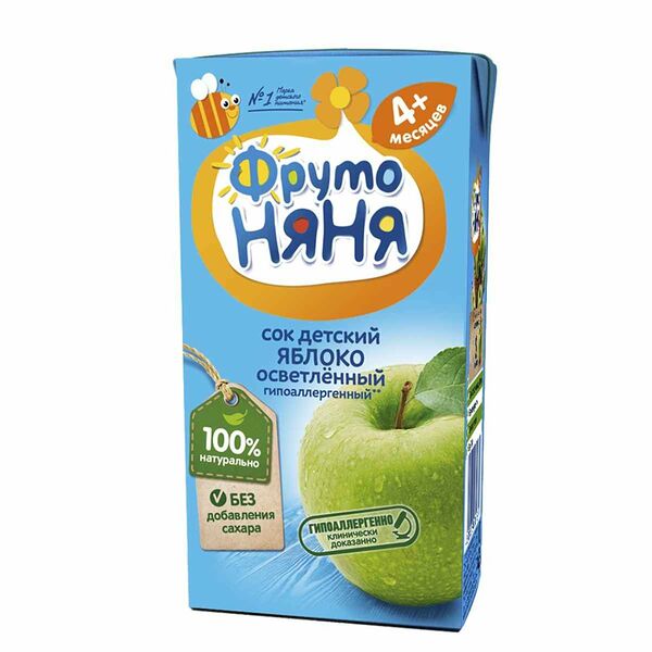 Сок ФрутоНяня яблоко осветленный с 4 месяцев, 200 мл