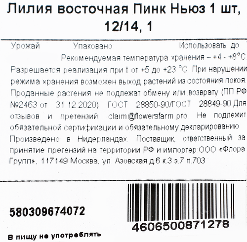 

Луковица My Garden Лилия восточная Пинк Ньюз