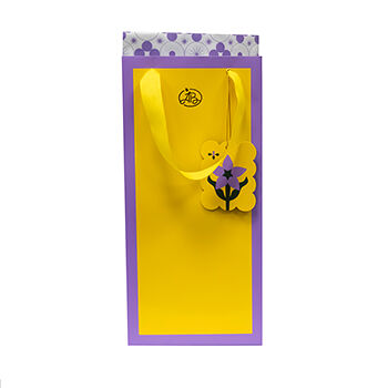 Пакет подарочный «Азбука вкуса» желто-фиолетовый с открыткой 18х38х10, Россия