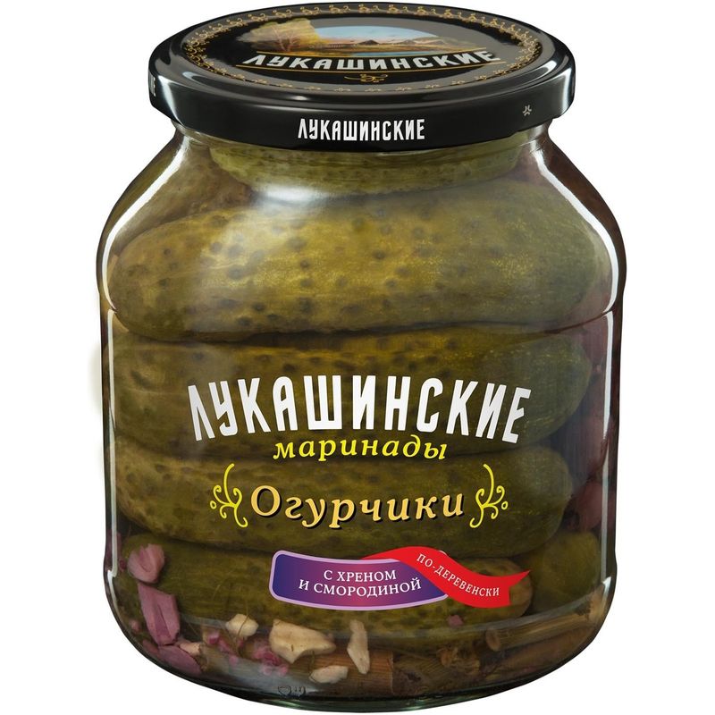 

Огурчики маринованные Лукашинские По-деревенски с хреном и смородиной 670 г