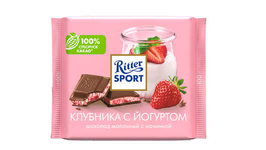 Шоколад Ritter Sport молочный клубника с йогуртом, 100г