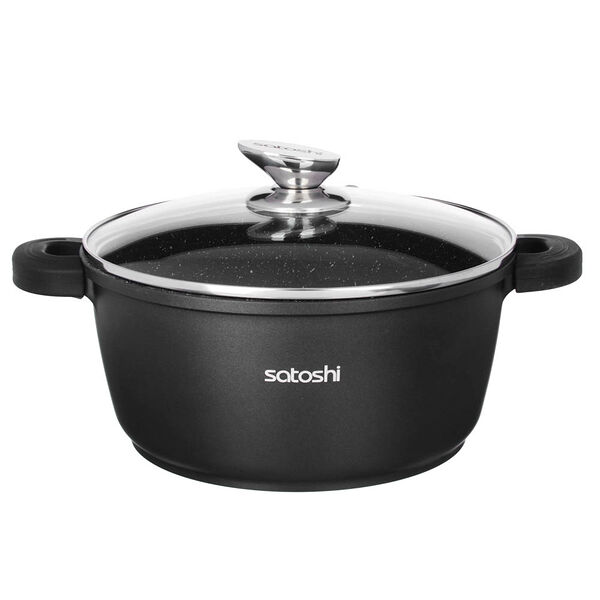Satoshi лион кастрюля с крышкой 5.8л d26*12см, а/приг.покр.мрамор, силик.протекторы ручек, индукция