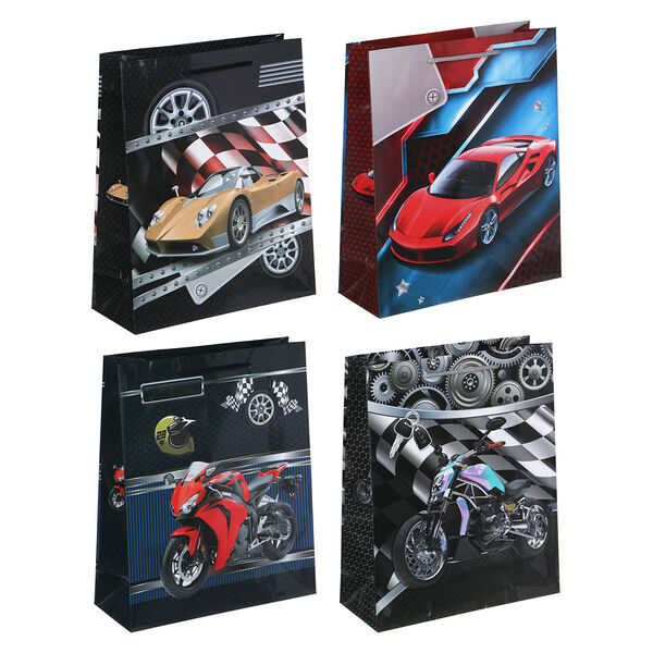 Ladecor пакет подарочный, бумажный, 26x32x10 см, 4 дизайна, авто/мото