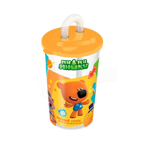 Стакан Ми-Ми-Мишки с трубочкой, 400 мл, пластик, оранжевый