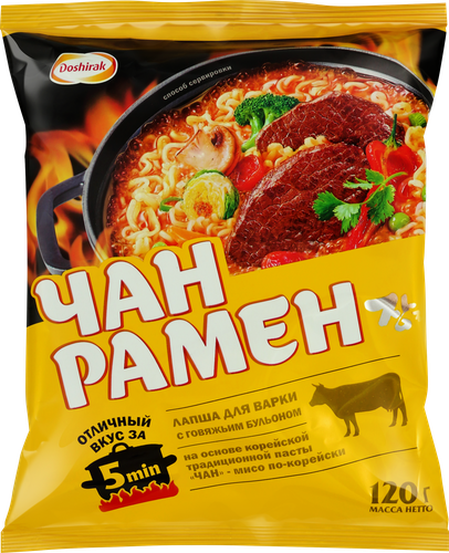 

Лапша Доширак Чан Рамен Корейская с приправами говядина 120 г