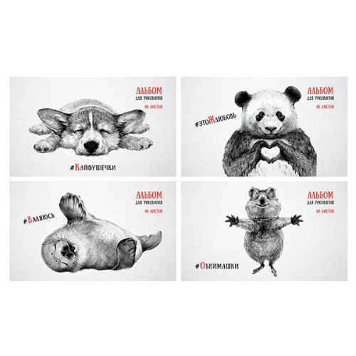 

Альбом для рисования ПЗБМ Черно-белые звери/Космос, 40л, А4, скрепка, 1 шт., в ассортименте