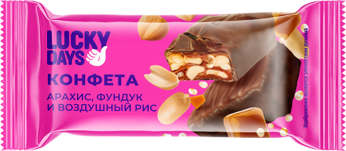 Конфеты Lucky Days Crush Карамель с арахисом, фундуком и воздушным рисом, вес