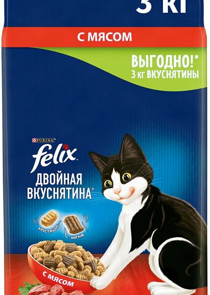 Сухой корм для кошек Felix Двойная Вкуснятина с мясом 3кг