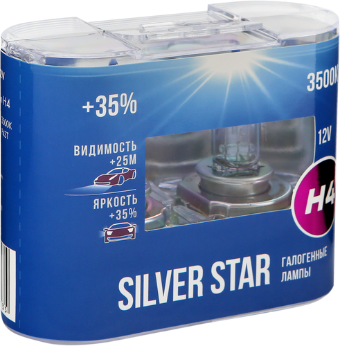 

Лампа галогенная AUTOSTANDART Silver Star +35%, H4-12V, 60/55W, P43t, головной свет Арт. 106013, 2шт