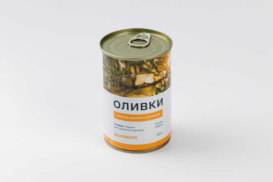 

Оливки ВкусВилл зеленые крупные с косточкой 420 г